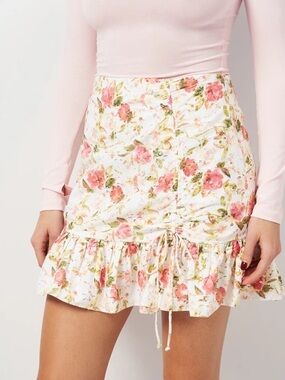 Zara Floral Ruffle Mini Skirt in Cream and Pink